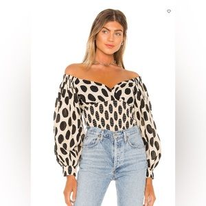 LPA Polka Dot Elsie Top in Black and Beige - REVOLVE